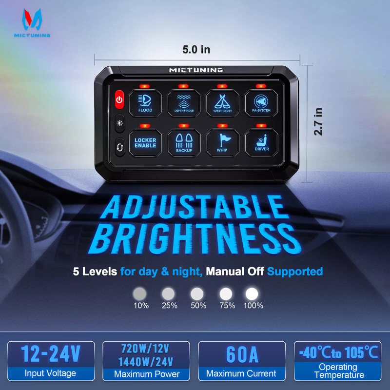 MICTUNING LED Touch Switch Panel 8 Gang Car Marine Boat