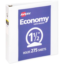 Avery Economy View 3 Ring Binder, 1.5" Round Rings, 275-Sheet Capacity, 2.1 Inch Wide Spine, Great for Home, School Supplies, Office, or Organization Needs, 1 White Binder (05726)