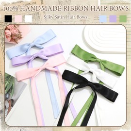 SAWINDA 6PCS Hair Bow Clips for Women Satin Ribbon Hair Bows with Metal Clip Cute Tassel Bowknot Hair Barrette with Long Tail Wedding Prom Hair Pins Hair Accessories for Women and Girls