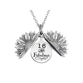 Silver Sunflower Locket Pendant Necklace for Girls 16 Year Old Birthday Gifts for Women 16th Birthday Gifts for Girl 16 and Fabulous Necklace for BFF Daughter 16 Birthday Gift