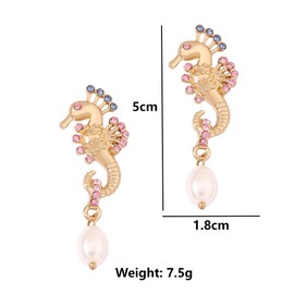 Pearl Seahorse Earrings, Ocean Animal Seahorse Dangle Earrings for Women, Bohemian Beach Seahorse Vacation Earrings for Ladies, Gold Seahorse Fish Statement Long Earrings Summer Boho Jewelry