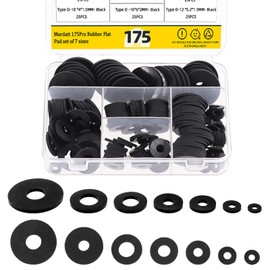 Mardatt 175Pcs 7 Sizes Rubber Flat Washers Assortment Kit, 10/12/16/18/20/25/30MM Heavy Duty Rubber Washers for Household Faucet Plumbing