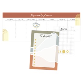 Papierdrachen Weekly Planner - 3 Writing Pads for Notes and To Do List - Daily Planner Boho - Ideal for School, Work, University and Household - 10.5 x 29.7 cm | DIN A6 | DIN A7 - Set 6