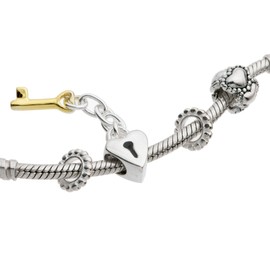 Sterling Silver Endless Love Heart Lock Key Dots Daiy Flower European Bead Charm Set