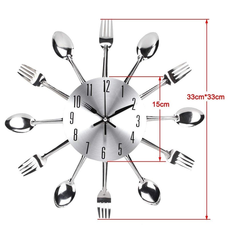 Linian 3D Removable Wall Clock Cutlery Kitchen Spoon Fork Wall