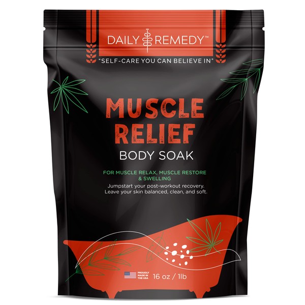 DAILY REMEDY Muscle Relief Body Soak with Epsom Salt - Made in USA - for Deep Soaking Body Aches, Muscle Pain, Joint Soreness and Tired Muscles.