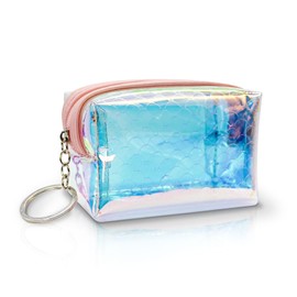 AdiStylinno Small Coin Purse for Women, Portable Mini Laser Coin Pouch, Fashion Change Purse Cute Keychain Wallet with Zipper (Pink)