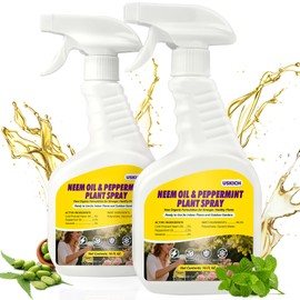 2 Pack Neem Oil & Peppermint Plant Spray – Natural Leaf Shine with Natural Essential Oils for Indoor & Outdoor Use,Simple Ready-to-Use Plant Spray for Gardens, Houseplants- 32oz