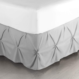 Pinch Pleat Bed Skirt, Pleated Wrap Around Bed Skirt, Easy Fit 14” Inch Pintuck Bed Skirt, Soft Premium Microfiber Ruffle Bed Skirt, Luxury Bedskirt, Hotel Quality Bed Ruffle, Queen Bed Skirt Silver