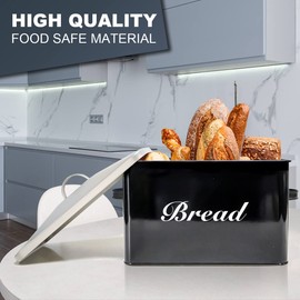 SOTECH Vintage Metal Bread Box Farmhouse Decor Style Pantry Organization and Storage Container,Space Saving Black with Silver Breadbox-Rustic Kitchen Decor