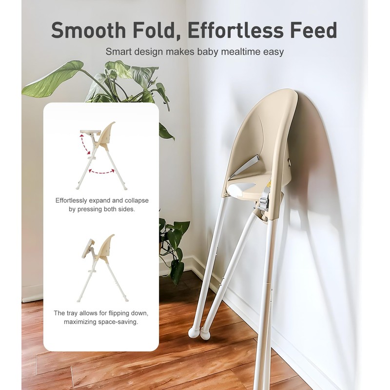 Mallify Foldable High Chair, Space-Saving Portable Baby High Chair with
