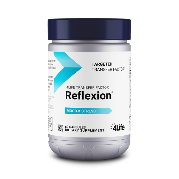 4Life Transfer Factor Reflexion - Targeted Mindset, Stress, and Brain Support with L-Theanine, Wild Green Oat, and Proprietary Tri-Factor Immune Support Formula - 60 Capsules