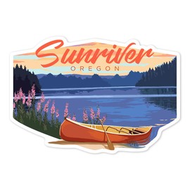 Die Cut Sticker Sunriver, Oregon, Canoe and Lake, Contour Vinyl Sticker 1 to 3 inches (Waterproof Decal for Cars, Water Bottles, Laptops, Coolers), Small