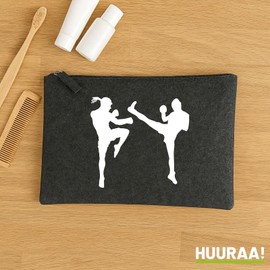 Huuraa Kulturbeutel Kickboxen Silhouette Geschenk 1 Liter Charcoal Filz Kickboxen Geschenkidee