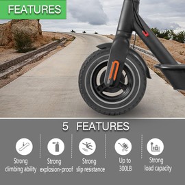 Felixstory 10x2.125 Solid Rubber Tire, 10x2/54-152 Tubeless Tyre for Gotrax G4 GXL V2 Apex Hiboy S2 Pro Ninebot F25 F30 F40 F65 Electric Scooter 10 Inch 50/75-6.1 Front Rear Offroad Replacement Wheels