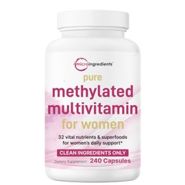 Women’s Multivitamin Capsules – 32-in-1 Nutrient Formula with B Vitamins, Vitamin C, D, Iron & Methylfolate – 240 Capsules, Non-GMO, Filler-Free