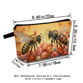 MoCaliduccious Bumblebee & Floral Print Cosmetic Bag Stylish Travel Makeup Organizer with Vibrant Two Bees Design Giftable Accessory for Women & Adults Birthday Gift