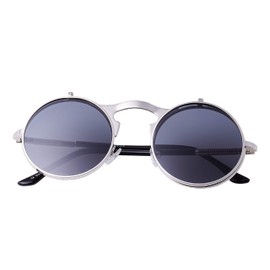 Ultra Silver Frame Black Lenses Flip Up Round Steampunk Sunglasses Steampunk Goggles Retro Mens Womens UV400 Cyber Gothic Circle Glasses Aesthetic Circle Sunglasses Steampunk Accessories
