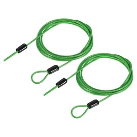 sourcing map Security Steel Cable Lock, Safety Cable Flexible Wire Rope Luggage Lock 5feet 2.5mm Vinyl Coated Braided Steel with Double Loop for Bike Bicycle U-Lock Padlock Green Pack of 2