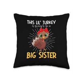 Turkey Meat Thanksgiving Shirt Pilgrim Costume This Lil Turkey is Going to Be A Big Sister Thanksgiving Throw Pillow, 16x16, Multicolor