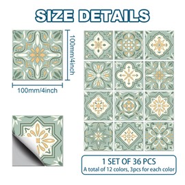 CHGCRAFT 36PCS 4x4 inch Green and Yellow Peel and Stick Tile Stickers Wall Stickers Waterproof Detachable PVC Wall Tile Stickers Decorative Stickers for Kitchen Washroom Bedroom Wall Table Office
