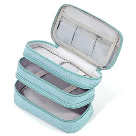 Large Capacity Pencil Case Pouch with 3 Compartments Portable Canvas Stationery Organizer with Double Zippers Simple Sturdy for College School Office Girl Boy Men Women Adult - Light Blue