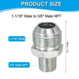 PATIKIL Hex Reducing Nipple Connectors Pipe Adapter 1-1/16" Male 37° Flare JIC x 3/8" Male NPT, Pipe Fitting Reducer Nipple Adapter Plated Steel Hydraulic Fitting