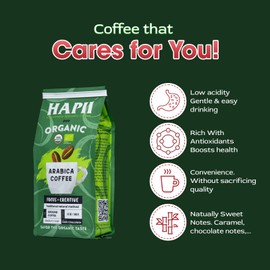 Hapii Organic Coffee Ground, 100% Arabica Vietnamese Coffee, Medium Roast, Hand-Picked, Rich Flavors - 12 Oz