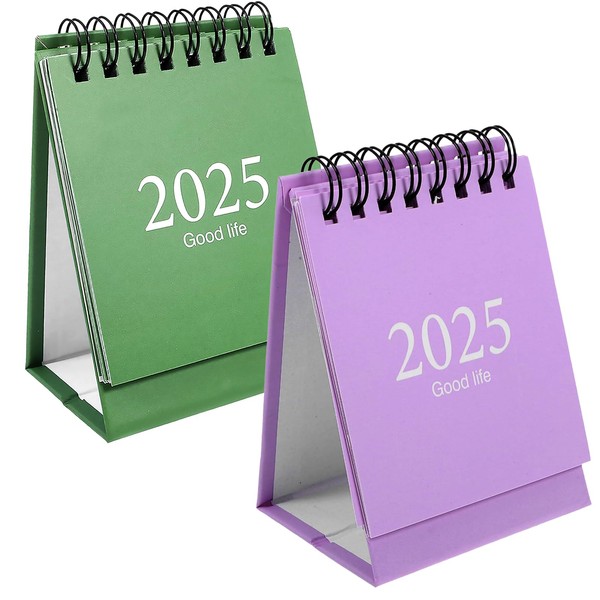 Pack of 2 Mini Desk Calendar 2024/2025, Small Standing Calendar