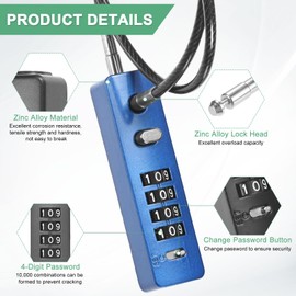 M METERXITY Gate Locks for Outdoor Fence, 23.6IN Heavy Steel Cable Rope Keyless 4-Digit Combination Lock for Gate/Cabinet/Snowboard/Bike/Locker, Resettable Code Security Cable [Blue]