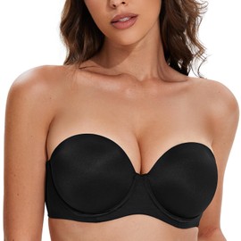Deyllo Women's Strapless Bra Underwire Lightly Padded Bras Anti-Slip Multiway Smooth Seamless Bralette Full Coverage (Black,38DD)