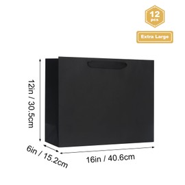 QIELSER 12 Pack Kraft Gift Bags Bulk Extra Large Size with Tissue Paper 16x6x12 Inches, Black Paper Bags with Ribbon Handles for Party Favor, Shopping, Retail, Wedding, Business, Birthday, Christmas