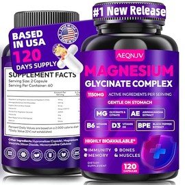 Complejo de glicinato de magnesio de 1150 mg - Cápsulas de magnesio de alta absorción con citrato, ashwagandha y vitamina B6 para Zzz, alivio del estrés, apoyo muscular para adultos, mujeres y