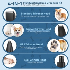 Candofly Dog Clippers for Grooming - USB Rechargeable Dog Paw Trimmer Pet Hair Trimmer Nail Grinder, 4 in 1 Pet Grooming Kit