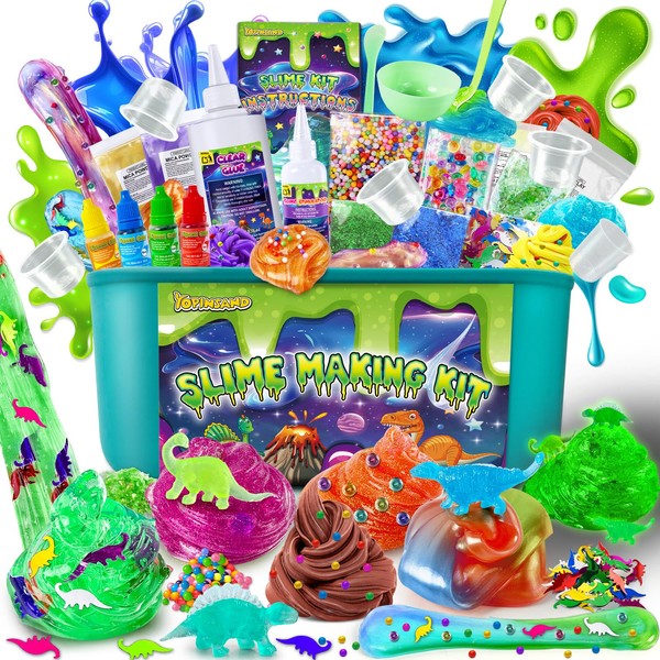 YOPINSAND Dinosaur Slime Kit, Galaxy & Glow in The Dark