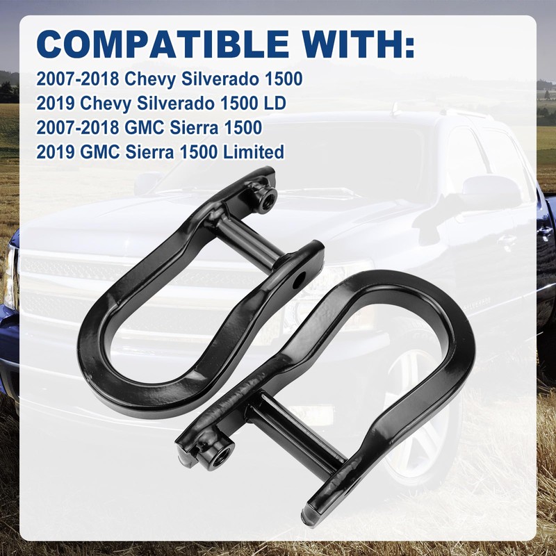 Front Tow Hooks Ring Compatible with 2007-2019 Chevy Silverado GMC