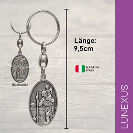 LUNEXUS Christopher Keyring 4.0 x 2.6 cm - Guardian Angel Back - Saint Christopher - Blessed - Patron Saint Drivers - Lucky Charm for Car and Motorcycle - Gift for Frequent Drivers, silver