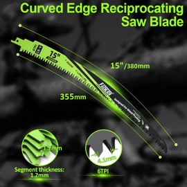 15" Japanese Teeth Reciprocating Saw Blades Wood Pruning - FACHLICH 4pcs Curved Edge 6TPI for Tree Trimming, Wood/PVC Pipe Cutting, Cr-V Sabre Blades Better Wear Resistance