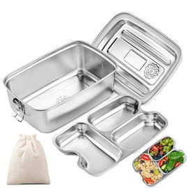 WuGU Brotdose Edelstahl, 2000ML Lunchbox Auslaufsicher Brotzeitdose mit Fächer und Dichtring, BPA-frei Bento Box, Jausenbox, Brotdose Metall Umweltfreundlich für Erwachsene und Kinder