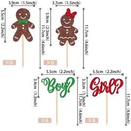 24 piezas de adornos para magdalenas de jengibre para niño o niña, con purpurina, para Navidad y pan de jengibre, para Navidad, baby shower, revelación de género, suministros de decoración de tartas