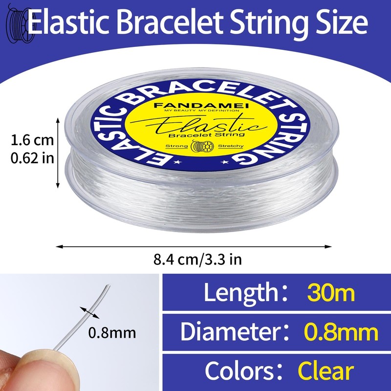 FANDAMEI 0.8mm Elastic Strings for Bracelets, Crystal Stretch Bead Cord