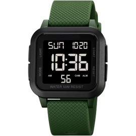 findtime Unisex Digital Watch Men Women Square Face Big Numbers LED Electronic Wrist Watches Waterproof/Alarm/Countdown Timer/Dual Time/Stopwatch/12/24H