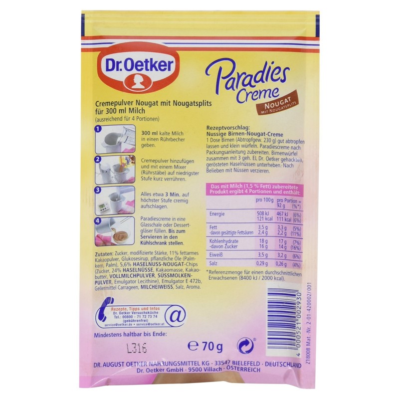Dr. Oetker Paradise Creme Nougat Flavour, 70 g - Dessert
