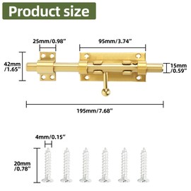 Alise SUS304 Stainless Steel Gate Latch, 8 Inch Slide Bolt Latch,Thickened Heavy Door Latch Lock, Gold Barrel Bolt Latch, Security Slide Latch Lock