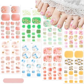 LRKNNO 8 Sheets Semi Cured Gel Toe Nail Stickers Flower Glitter Gradient Nail Wraps Crystal Foils Design Full Nail Wrap Toe Nail Polish Strips Toenail Stickers for women Women DIY Manicure