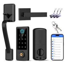 BEBASIA Fingerprint Door Lock for Front Door with Handle Set, App Control, Smart Keyless Entry Digital Electronic Keypad Touchscreen Deadbolt, Easy Install, Auto Lock, Black