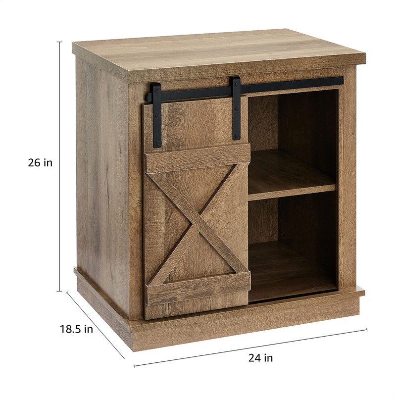 ROCKPOINT Sliding End Table with Slide Barn Door,Storage Sofa Table,Dark