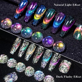 MTSSII 7ML Aurora Reflective Glitter Magnetic Gel Polish, 9D Reflective Glitter Nail Gel, Super Shiny Soak Off Gel Home Salon Use