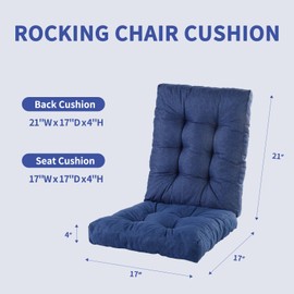 LYLNBYWK Rocking Chair Cushion, Thickened Tufted Seat and Back Cushion with Ties, Suitable for Indoor/Outdoor Rocker, Pack of 1, Dark Blue