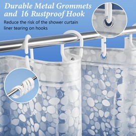 LEMON CLOUD Shower Curtain Anti-Mould - Transparent with Weight Magnets Bottom, 240 x 200 cm PEVA Waterproof Bath Curtain 3D Pebble Plastic Shower Curtain for Bath with 16 Rings